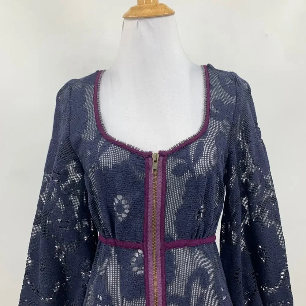 Free People Dress Womens XS Extra Small Lace Crochet Beach Bell Sleeve Cover Up